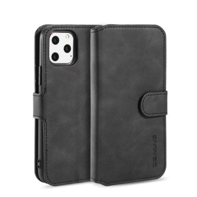 Dg. MING retro olie kant horizontale flip case met houder & kaartsleuven & portemonnee voor iPhone 11 Pro (zwart)