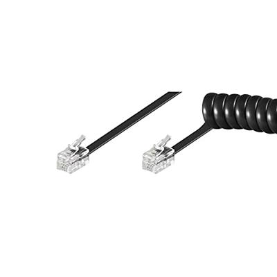 Goobay 68002 telefoonkoptelefoon spiraalkabel, platte kabel met RJ10-stekker (4P4C) naar RJ10-stekker (4P4C); zwart; 4 meter