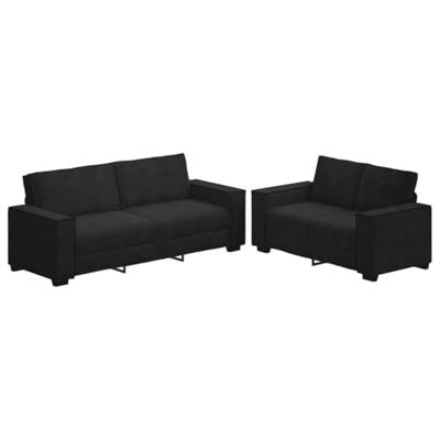 2-delige Loungeset met kussens fluweel zwart - thumbnail