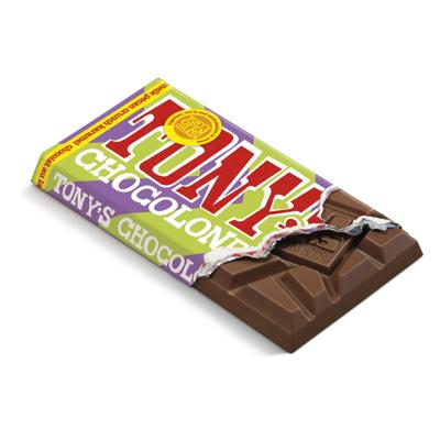 Chocolade tony chocolonely melk kar pec cr 90gr Chocolade tony chocolonely melk kar pec cr 90gr