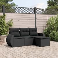 4-delige Loungeset met kussens poly rattan zwart - thumbnail