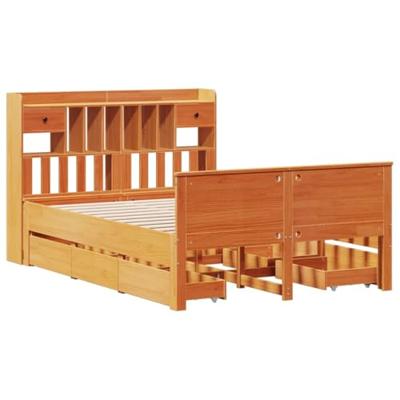 Bed met boekenkast zonder matras grenenhout wasbruin 140x190 cm