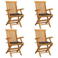 Tuinstoelen 4 st met taupe kussens massief teakhout - thumbnail