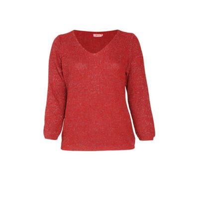 Paprika gebreide trui met glitters rood/zilver