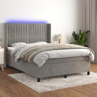 Boxspring met matras en LED fluweel lichtgrijs 140x190 cm - thumbnail
