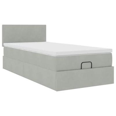 Ottoman bed met matras 90x200cm fluweel lichtgrijs