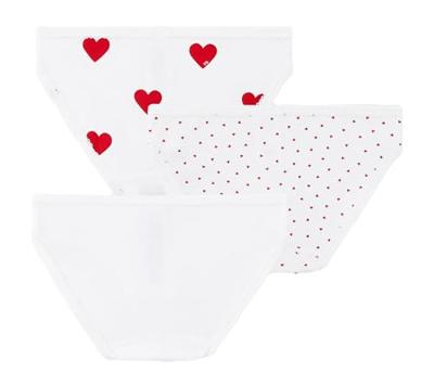 Set van 3 katoenen slipjes met hartjes voor meisjes - PETIT BATEAU witte hartjes