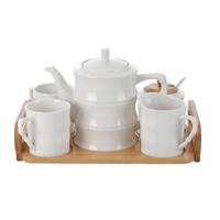 Set van koffiekopjes Home ESPRIT Wit Bamboe Porselein 240 ml - thumbnail