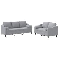 3-delige Loungeset met kussens stof lichtgrijs - thumbnail