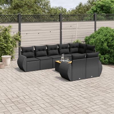 9-delige Loungeset met kussens poly rattan zwart
