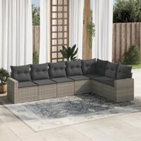 7-delige Loungeset met kussens poly rattan grijs - thumbnail