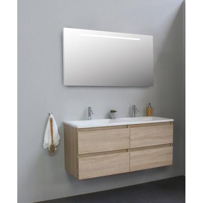 On-Line Badkamermeubelset - 120 cm - Voorgemonteerd - Acryl Wastafel - 2 Kraangaten - Spiegel met LED-Verlichting - Eiken