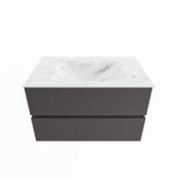 MONDIAZ VICA-DLUX 80cm badmeubel onderkast Dark grey 2 lades. Inbouw wastafel CLOUD midden zonder kraangat, kleur Opalo. - thumbnail