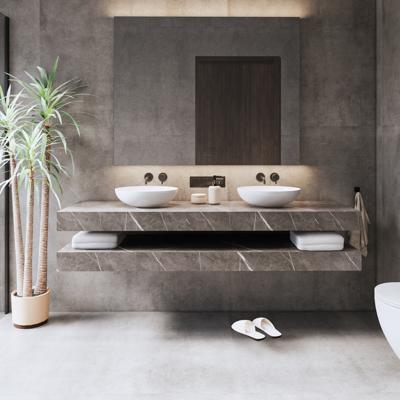 Wastafelbladset Gliss Design Topdek 2x 160x46 cm Marmer Grey Incl. 8 Ophangbeugels Met Waskommen Wastafelbladset Gliss Design Topdek 2x 160x46 cm Marmer Grey Incl. 8 Ophangbeugels Met Waskommen