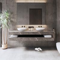 Wastafelbladset Gliss Design Topdek 2x 160x46 cm Marmer Grey Incl. 8 Ophangbeugels Met Waskommen - thumbnail