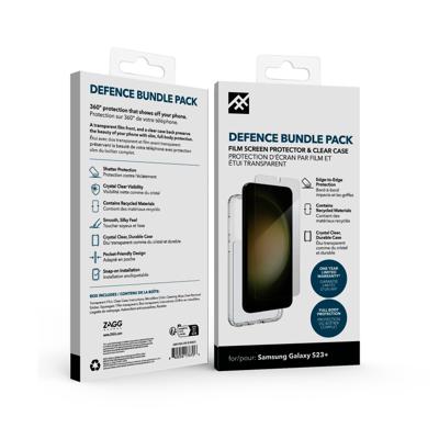 ZAGG iFrogz Defensie beschermhoes compatibel Samsung Galaxy S23+, bonusschermbeschermer, duurzaam, klikbestendig, antislip, slank, gerecycled, helder