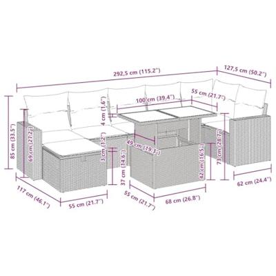 8-delige Loungeset met kussens poly rattan beige