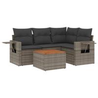 5-delige Loungeset met kussens poly rattan grijs - thumbnail