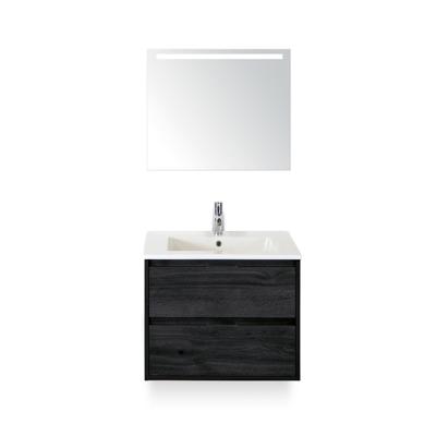 Porto Badmeubelset 70 cm - Black Oak - Keramische Wastafel Wit Slim - met Sence Spiegel