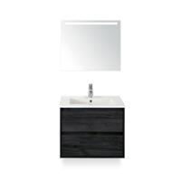 Porto Badmeubelset 70 cm - Black Oak - Keramische Wastafel Wit Slim - met Sence Spiegel - thumbnail