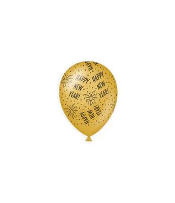 Classy Ballonnen Happy New Year Zwart/Goud (6st) - thumbnail