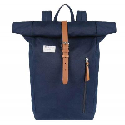 Sandqvist Dante Backpack blue with cognac brown leather  backpack
