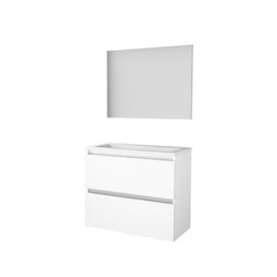 Basic-Line Basic 39 Badkamermeubelset - Ondiep - 80 x 39 cm - Greeploos - 2 Lades - Keramische Wastafel - 1 Kraangat - Spiegel - Ice White