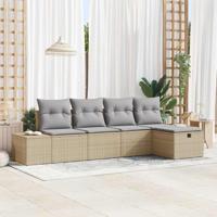 Tuinbankenset met kussen 5 pcs Beige poly rattan - thumbnail
