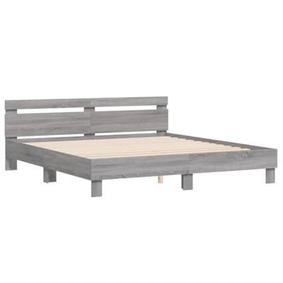 Bedframe met hoofdeinde en LED-licht grijs sonoma 180x200 cm