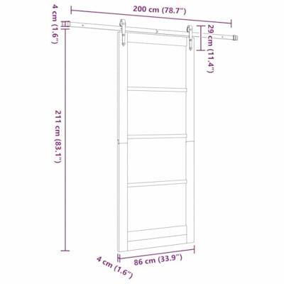 Schuifdeur met Bevestigingsset 86x211 cm van Massief Grenenhout