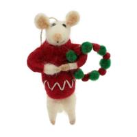 Vilten Muis met Kerstkrans - thumbnail