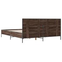 Bedframe bewerkt hout metaal bruin eikenkleur 120x190 cm - thumbnail