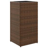 Plantenbakken 2 st 30x30x60 cm poly rattan bruin - thumbnail