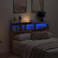 Hoofdbordkast met LED 160x17x102 cm oud hout - thumbnail