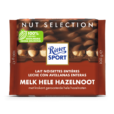 Chocolade Ritter Sport melk-hele hazelnoot 100gr | 10 stuks