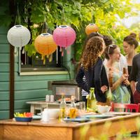 Set di 3 lanterne solari - LUMISKY - SHANGRI LA - H20 cm - Rosa, crema e arancione - LED bianco caldo - thumbnail