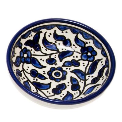 Blauwe Fair-Trade Schaal met Bloemen