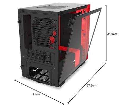 H210 - Minitowermodel - Mini-ITX - geen voeding (ATX) - gehard glas - USB-C - rood, zwart