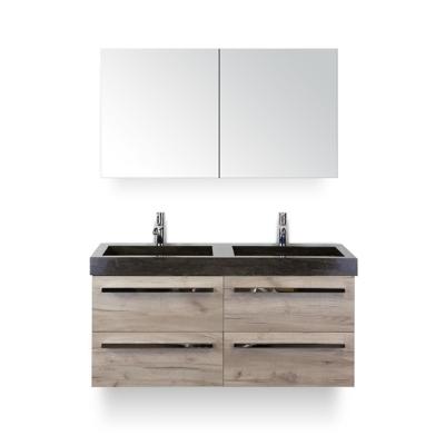 Seville Badmeubelset 120 cm - 4 laden Craft Oak - Wastafel Lucca Dubbel - met Spiegel - Variant 2