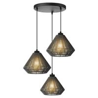 LABEL51 Hanglamp 'Ibiza Diamond' Jute, 3-lamps, kleur Zwart - thumbnail