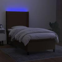 Boxspring met matras en LED stof donkerbruin 90x190 cm - thumbnail