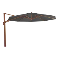 VirgoFlex Zweefparasol houtlook grijs 350 cm ronde parasol - thumbnail