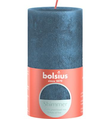 Bolsius shimmer rustieke stompkaars 130/68 blue