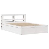 Bedframe met hoofdbord massief grenenhout wit 150x200 cm - thumbnail