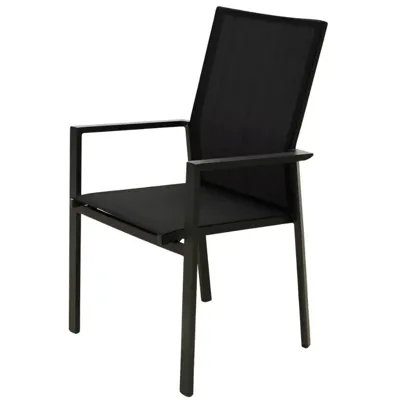 Tuinstoel Delia hoge rug alu text. zwart stapelbaar