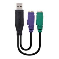 NANOCABLE 10.03.0101 PS/2 converter (toetsenbord en muis) naar USB 2.0, type 2xPS/2/H-A/M, Female, Zwart, 15 cm - thumbnail