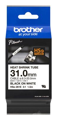 Brother HSE261E Labeltape krimpkous Tapekleur: Wit Tekstkleur: Zwart 31 mm 1.5 m
