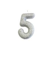 Nummerkaars '5' Glitter Zilver - thumbnail