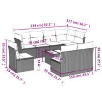 8-delige Loungeset met kussens poly rattan zwart - thumbnail