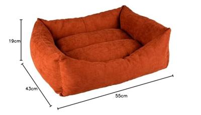 duvoplus, Rechthoekig hondenbed, Velvet Copper S, 55 x 43 x 19 cm, rood, milieuvriendelijk, vulling 100% gerecycled, antislip bodem, comfortabele en warme slaapplaats voor honden
